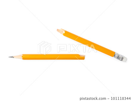 Broken graphite pencil on white background, top view Broken graphite pencil on white background, top view 101118344