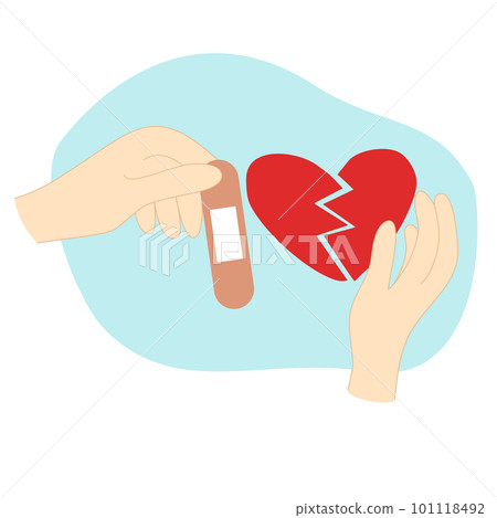Two hands trying to repair red broken heart with patch, reconciliation concept, doodle style vector Two hands trying to repair red broken heart with patch, reconciliation concept, doodle style vector 101118492