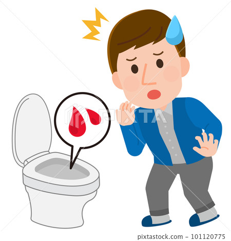 Illustration of a man surprised by bloody stools in the toilet 101120775