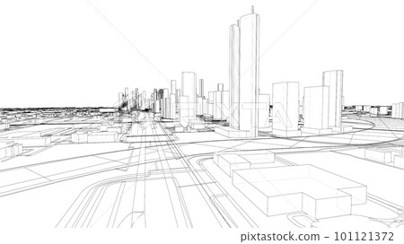 Outline city concept vector. Wire-frame style 101121372