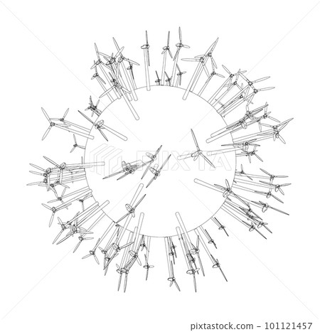 Electric wind turbines on round planet 101121457