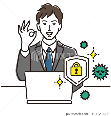 A businessman giving an OK sign to computer... - Stock Illustration ...