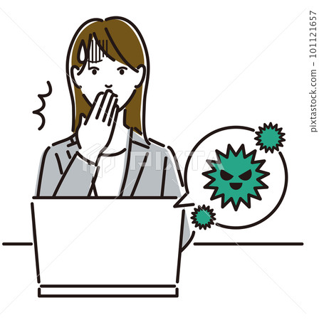 在筆記本電腦上被病毒感染震驚的女商人 101121657