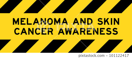 Yellow and black color with line striped label banner with word melanoma and skin cancer awareness 101122417