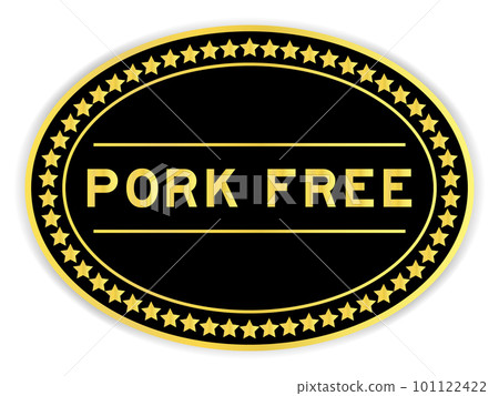 Black and gold color oval label sticker with word pork free on white background Black and gold color oval label sticker with word pork free on white background 101122422