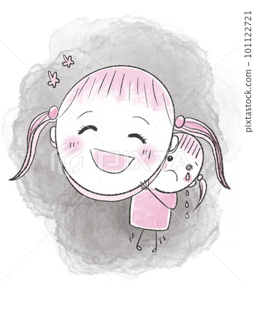 frightened girl with smiling mask frightened girl with smiling mask 101122721