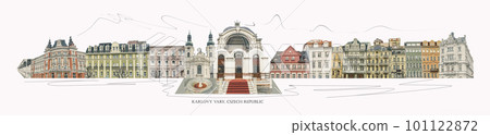 The old building facades in Karlovy Vary, Czech Republic. Collage The old building facades in Karlovy Vary, Czech Republic. Collage 101122872