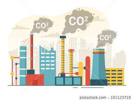 Carbon Dioxide or CO2 Illustration to Save Planet Earth from Climate Change as a Result of Factory and Vehicle Pollution in Hand Drawn Templates 101123728