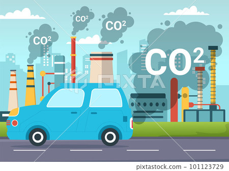 Carbon Dioxide or CO2 Illustration to Save Planet Earth from Climate Change as a Result of Factory and Vehicle Pollution in Hand Drawn Templates 101123729