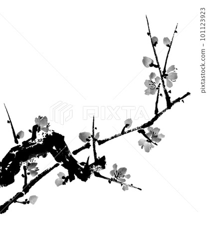 以水墨技法繪製的墨梅 101123923