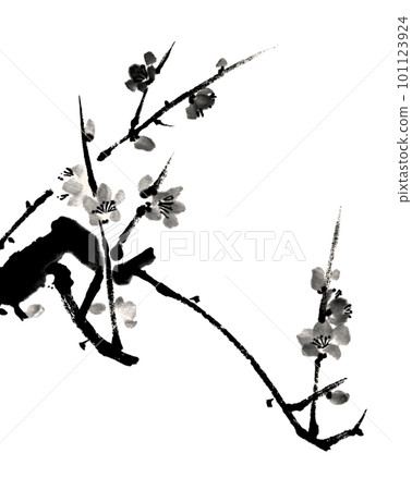 以水墨技法繪製的墨梅 101123924