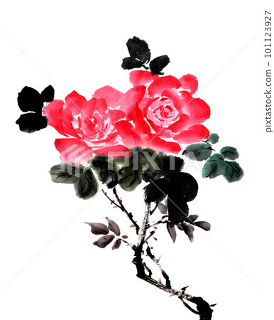 水墨畫法繪製的玫瑰 101123927