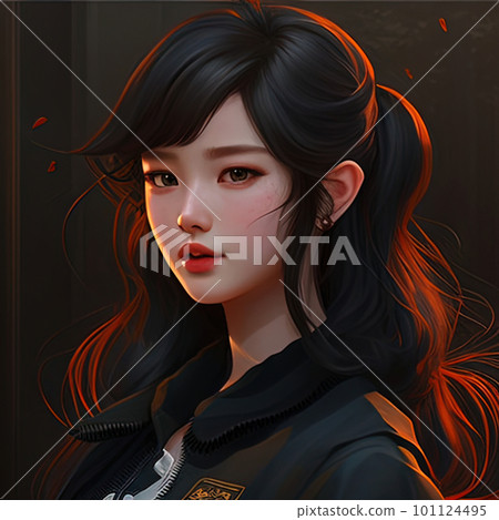 Beautiful kawaii anime girl. Generative AI Stock Illustration