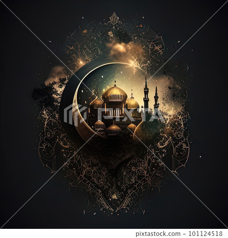 Fantasy Muslim Islamic mosque . Background with a Mosque in honor of the celebration of Ramadan Kareem Fantasy Muslim Islamic mosque . Background with a Mosque in honor of the celebration of Ramadan Kareem 101124518