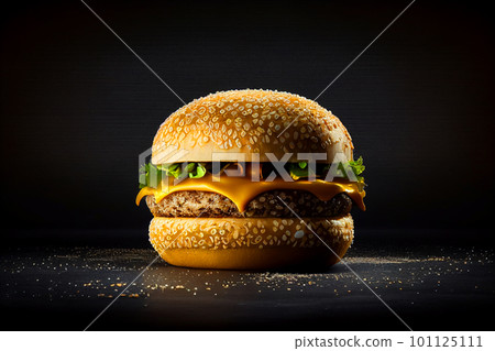 Burger on a black background, juicy burger with sesame Burger on a black background, juicy burger with sesame 101125111