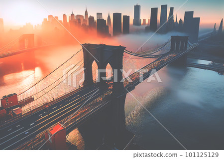 Brooklyn Bridge in New York City - Stock Illustration [101125129] - PIXTA