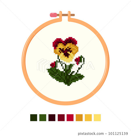 Tambour floral embroidery. Cross stitch pansies 101125139