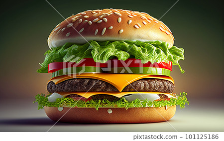 Burger poster for menu restaurant. Burger design style promotional fast food poster. Burger poster for menu restaurant. Burger design style promotional fast food poster. 101125186