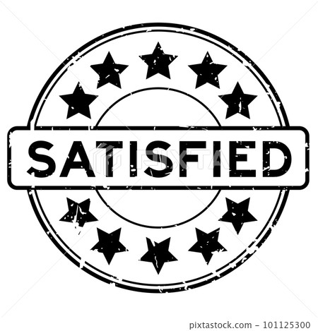 Grunge black satisfied word with star icon round rubber seal stamp on white background 101125300