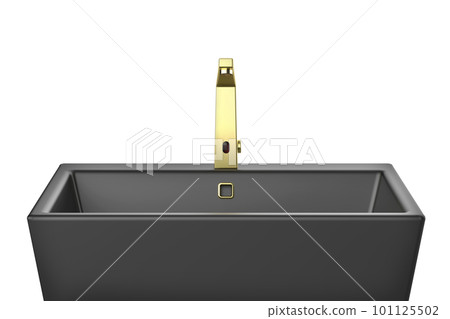 Black wash basin with golden faucet 101125502