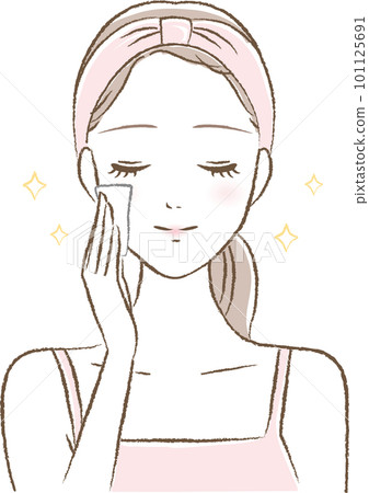 一個女人用棉花塗抹乳液的插圖 101125691