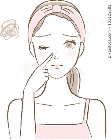 一名婦女鼻子上有黑頭和角化塞的插圖 101125692