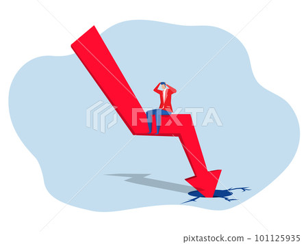 Financial crisis ,business man sits on a fallen arrow,Unhappy,Sad,stress, Loss of investment, no profit bankruptcy concept. Vector 101125935
