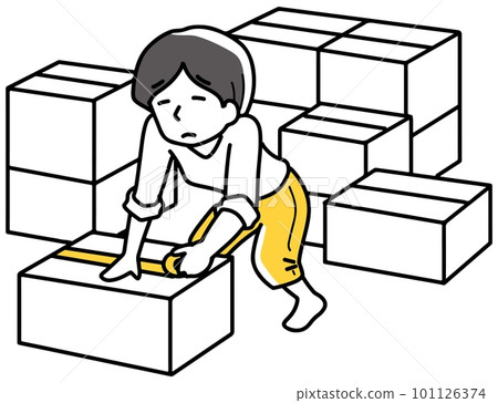 A woman organizing cardboard boxes A woman organizing cardboard boxes 101126374