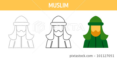 Muslim tracing and coloring worksheet for kids 101127051