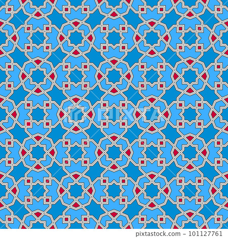 Seamless arabic tradition geometric ornament in color. Seamless arabic tradition geometric ornament in color. 101127761