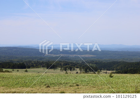 Hokkaido, Bihoro Pass, Lake Kussharo in clear weather overlooking vast land and lake Hokkaido, Bihoro Pass, Lake Kussharo in clear weather overlooking vast land and lake 101129125