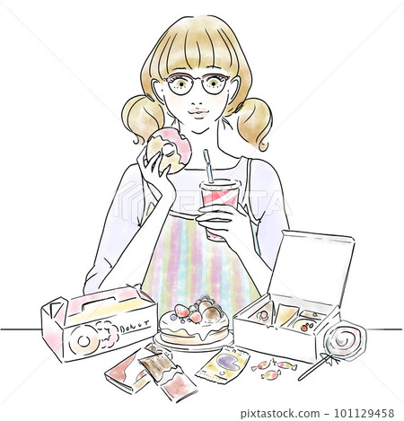 A cute woman who overeats sweets A cute woman who overeats sweets 101129458