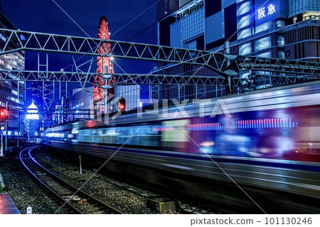 Trains arriving and departing from Osaka Station at night Trains arriving and departing from Osaka Station at night 101130246