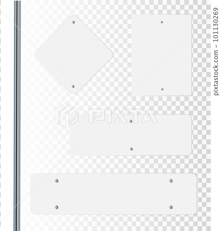 Road, traffic signs. Highway signboard on metal pole. Blank white board with place for text. Directional signage and wayfinder. information sign vector mockup. Road, traffic signs. Highway signboard on metal pole. Blank white board with place for text. Directional signage and wayfinder. information sign vector mockup. 101130269