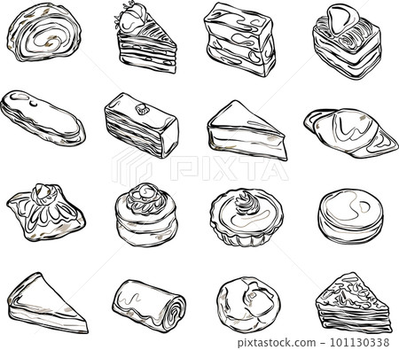 Various cafes with line drawings, cake menu illustration set 101130338