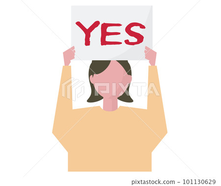 A woman giving support with a YES flip board. Upvote, vote, agree. vector illustration 101130629