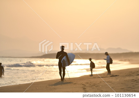 Tsujido sunset and surfers Tsujido sunset and surfers 101130654