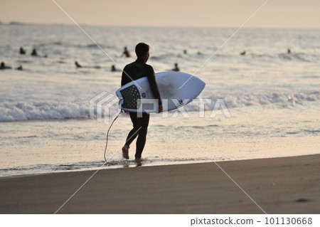 Tsujido sunset and surfers Tsujido sunset and surfers 101130668