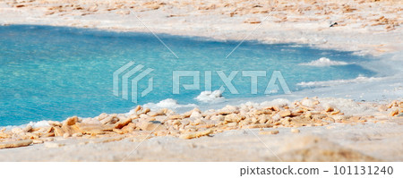 Close up Dead Sea salt mineral formations, banner 101131240
