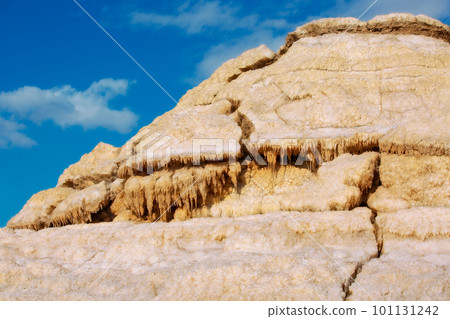 Natural salt stalactites crystals at the Dead Sea 101131242