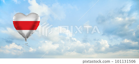 Flag of Belarus on heart-shaped balloon against sky clouds background. Flag of Belarus on heart-shaped balloon against sky clouds background. 101131506