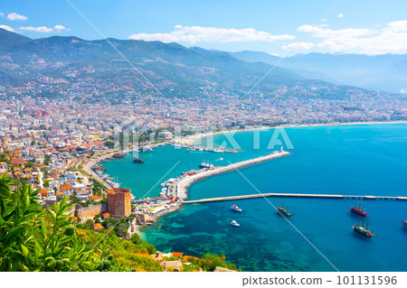 Panoramic view of the harbor of Alanya on a beautiful summer day. Alanya, Turkey  101131596