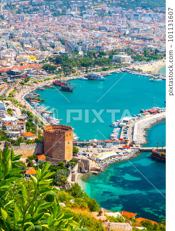 Panoramic view of the harbor of Alanya on a beautiful summer day. Alanya, Turkey  101131607