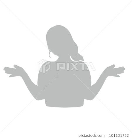 一個女人做舉手手勢的灰色剪影插圖 一個女人做舉手手勢的灰色剪影插圖 101131732