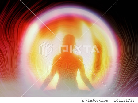 3d illustration of meditating woman silhouette with light effects 101131735