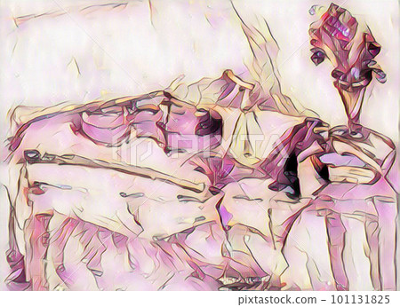 Illustration of a violin and flowers in pastel colors Illustration of a violin and flowers in pastel colors 101131825