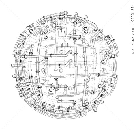 Pipes with flanges around a large sphere Pipes with flanges around a large sphere 101131854