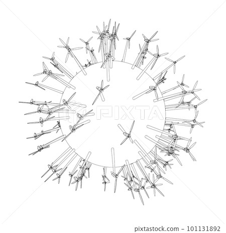 Electric wind turbines on round planet 101131892