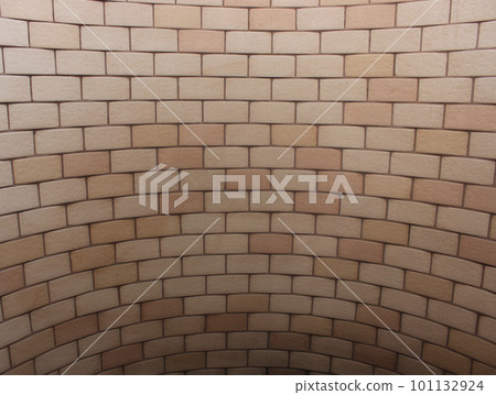 Surface that curved inward paved with brick tiles texture background  101132924