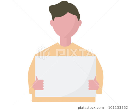 A man with a blank flipboard. Demos, message boards, announcements, promotions. Vector illustration. 101133362